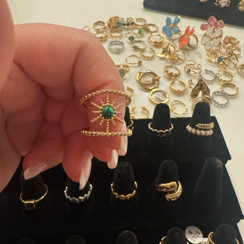 Gold and Green Sunburst Ring 18 k plated gold